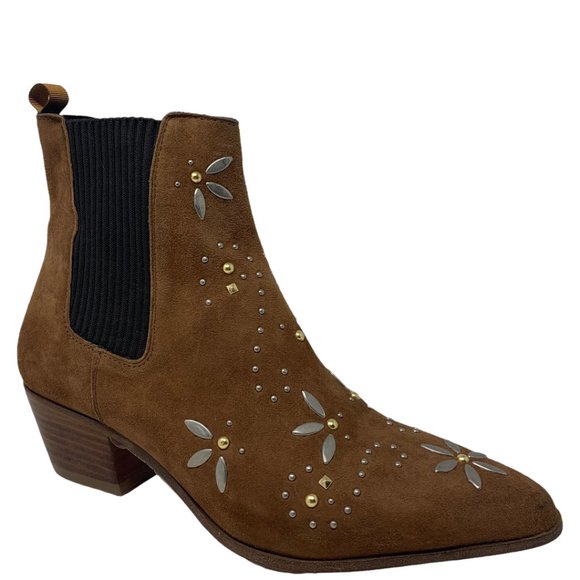 Maje Shoes - New Maje Fiesty Brown Suede Studded Chelsea Boho Boots Size 37 US 6-6.5